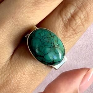 sterling silver turquoise cabochon squared band ring size 8.75